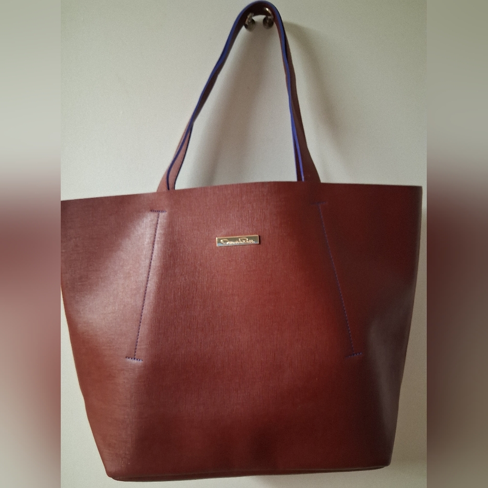 Oscar de la Renta Burgundy Structured Tote – Designer Shoulder Bag, 18.5” Wide - Picture 2 of 10